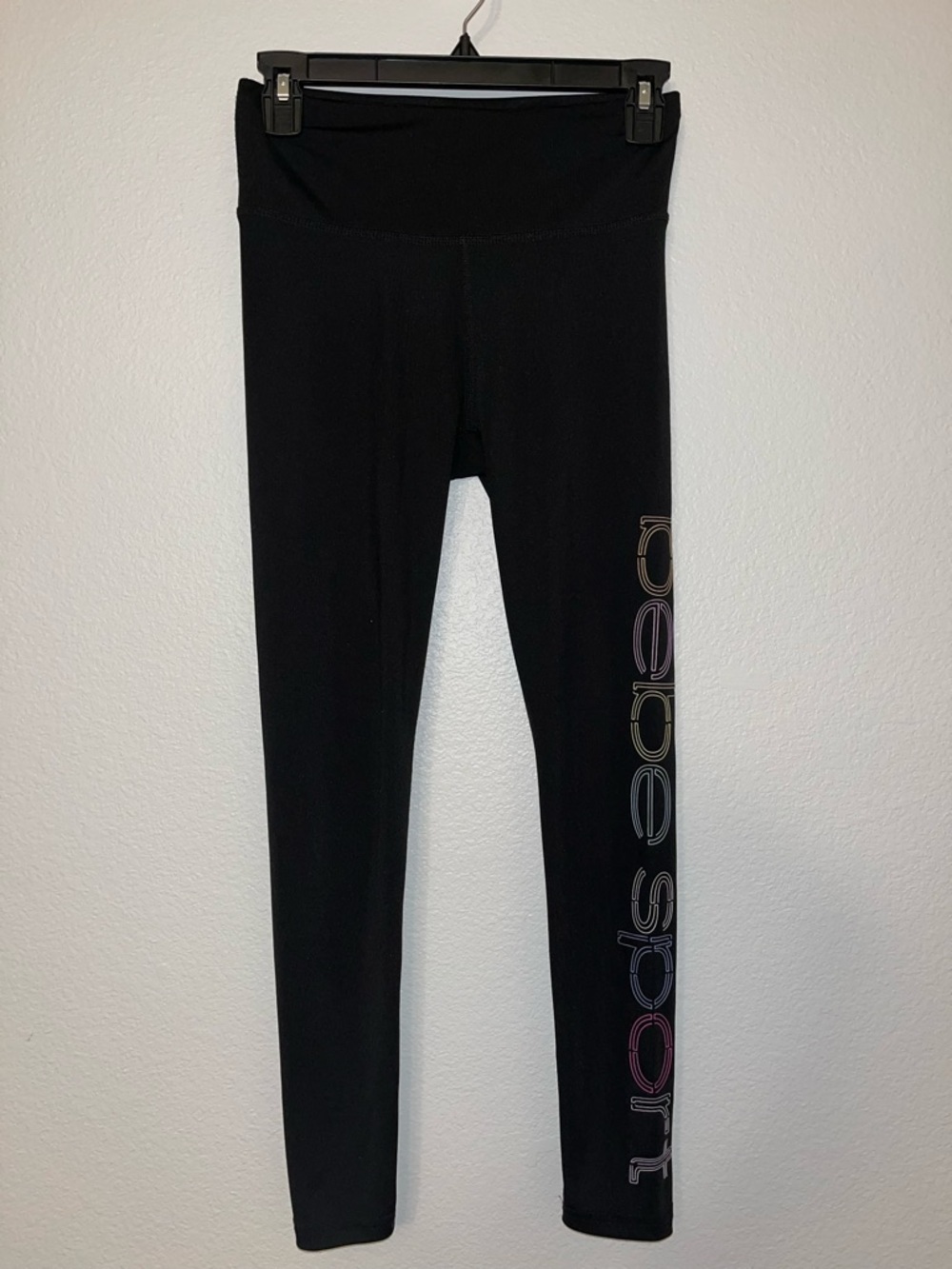 bebe Black Leggings with Rainbow 'bebe sport' Side Logo